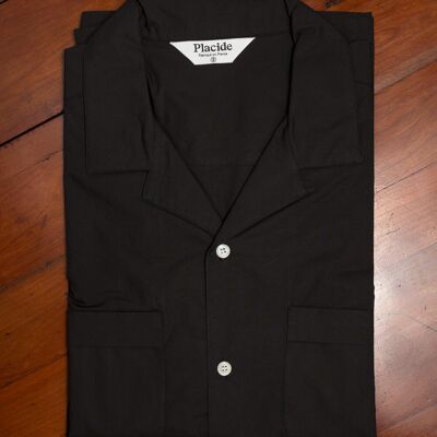 Open collar shirt with long sleeves - Black Typewriter fabric