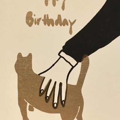 Tarjeta feliz cumpleaños gato oro