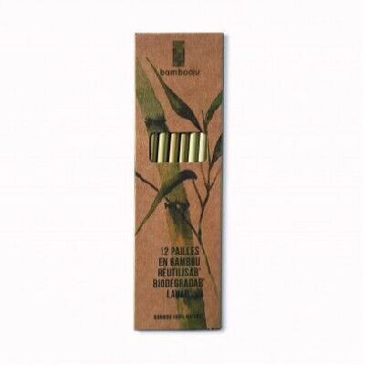Pack 12 pajitas de bambú | Lavable y reutilizable | 19 cm | 2 cepillos y 1 estuche incluidos