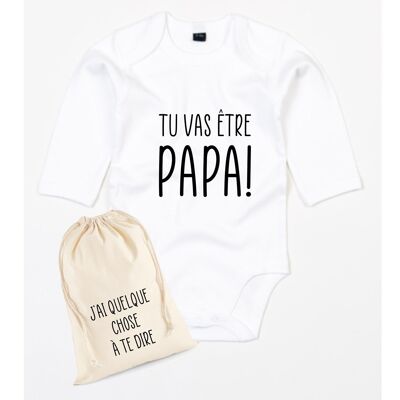 The bodysuit and its "you're going to be a dad" pouch