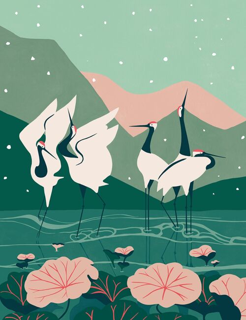 Papier peint panoramique Kyuuai Dansu - Vert & Rose - 2m