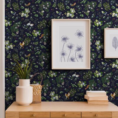 Romantic wallpaper - Le Temps des Fleurs - Midnight blue