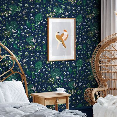 Floral Wallpaper - Summer Night - Midnight Blue