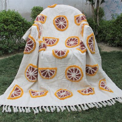 Hand Tufted Orange Slices Cotton Throw Blanket