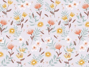 Papier peint floral - Adèle - Gris de lin & Rose Agrume 2