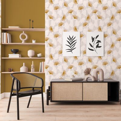 Floral wallpaper - Elisa - Champagne beige & Golden ocher