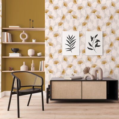 Floral wallpaper - Elisa - Champagne beige & Golden ocher