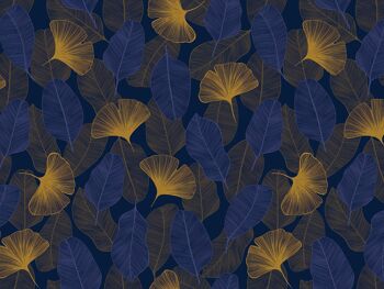 Papier peint floral - Elisa - Bleu nuit & Ocre doré 2
