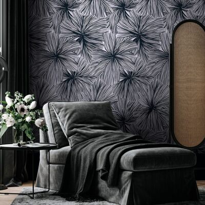 Jungle wallpaper - Manon - Linen Gray & Steel Blue