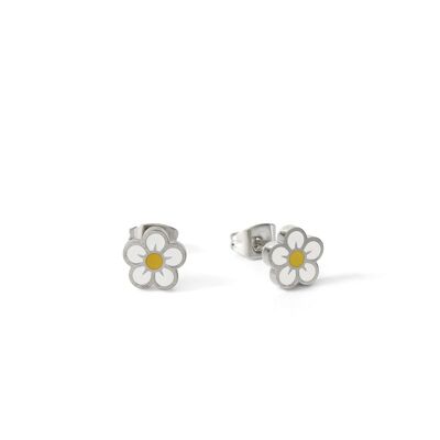 Enamel Delicate Daisy Stud Earrings - White