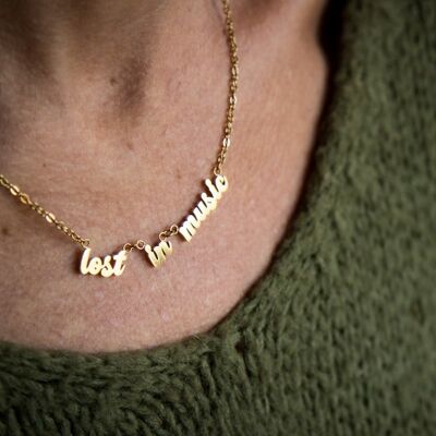 Gold Lost In Music Word Pendant