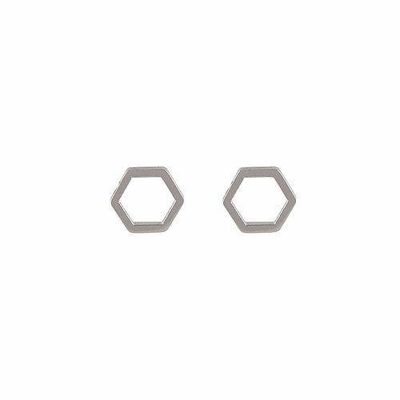 Hexagon Stud Earrings - Polished stainless steel