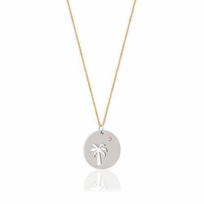 Palm Tree & Stone Pendant - Pink Gem Stone