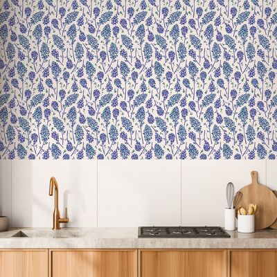 Floral wallpaper - Suzie - Cream white & Indigo blue