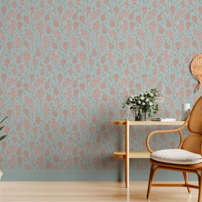 Floral wallpaper - Suzie - Soft green & Tea pink