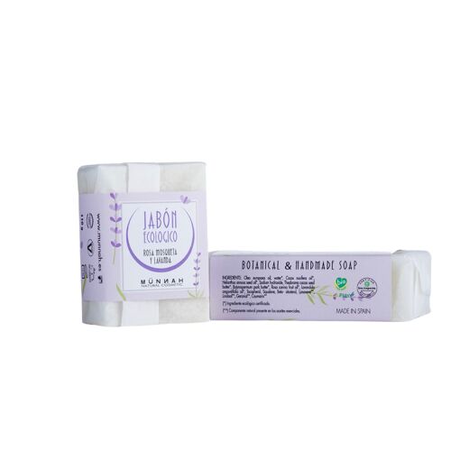 JABÓN NATURAL DE ROSA MOSQUETA Y LAVANDA 110 g