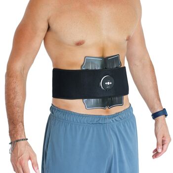Massforce Massfit Intensity - Ceinture abdominale Electrostimulation EMS Musculation - 2 patchs bras - Ceinture sudation supplémentaire - Rechargement USB - 10 niveaux intensité - 14 patch gels 2