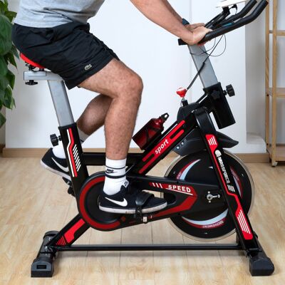 Bicicleta de spinning Massforce Pro - Bicicleta estática - Entrenamiento cardiovascular - Asiento ajustable - Pantalla LCD - Silenciosa