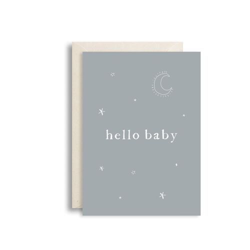 Wenskaartje hello baby grey blue