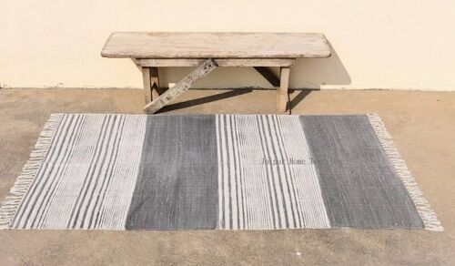 Handmade Grey Stripes Rug 4x6  ( Set of 3)