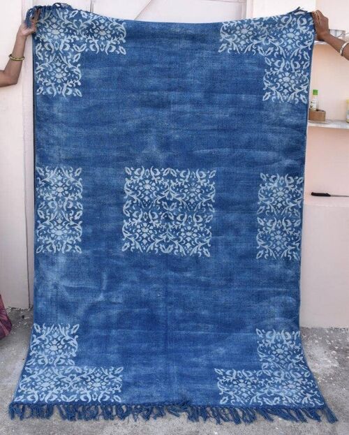 Handmade Indigo Floral Rug 4x6  ( Set of 3)