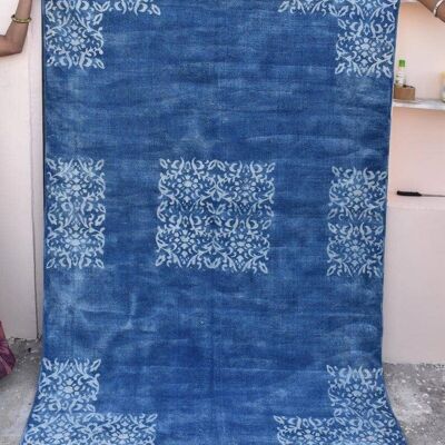 Handmade Indigo Floral Rug 4x6  ( Set of 3)