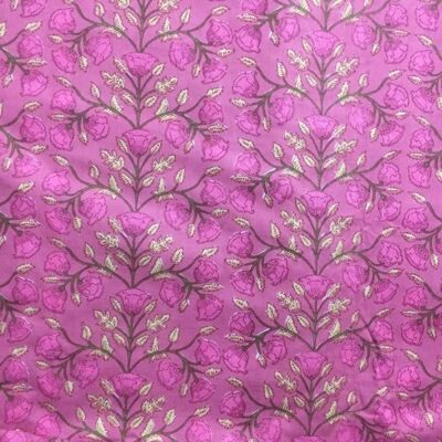 Handbedruckter Stoff mit rosa Scroll-Blumenmuster, 10 m