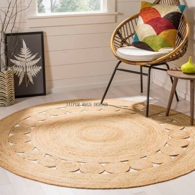 Tapis Rond Jute Anneaux de Saturne 3x3