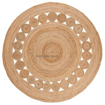 Tapis Rond Jute Anneaux de Saturne 4x4 2