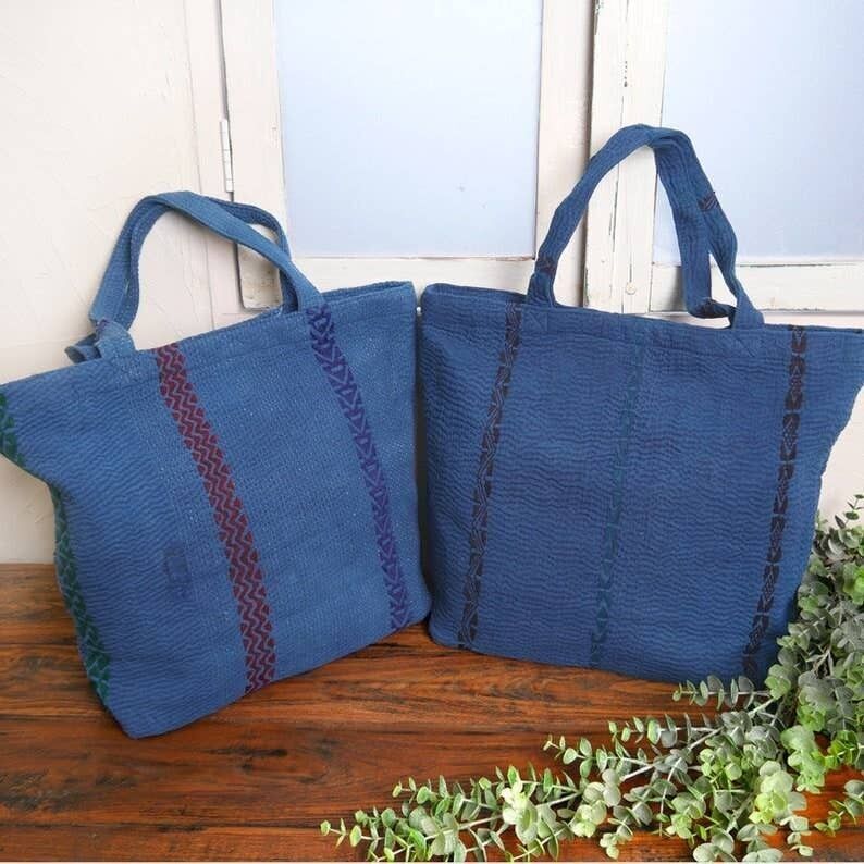 Borse Kantha Indaco riciclate - Set di 10