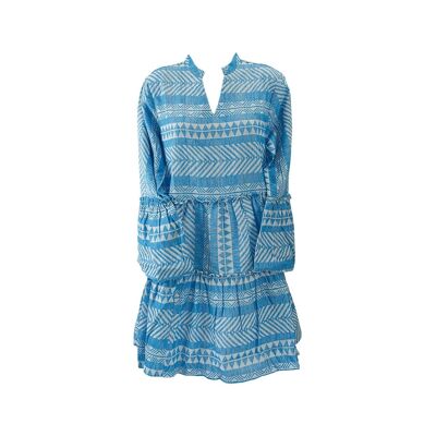 Sommerkleid für Damen - blau - mit Muster - lockeres Freizeitkleid