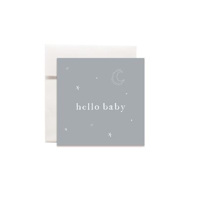 Mini-Grußkarten Farbige Karten Hallo Baby grau blau