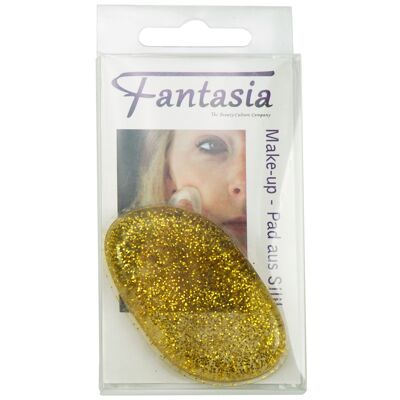 Silicone make-up pad with gold glitter in self-service presentation