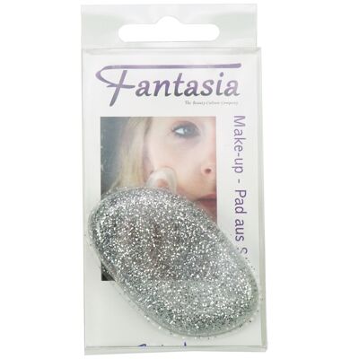 Silicone make-up pad with silver glitter in self-service presentation