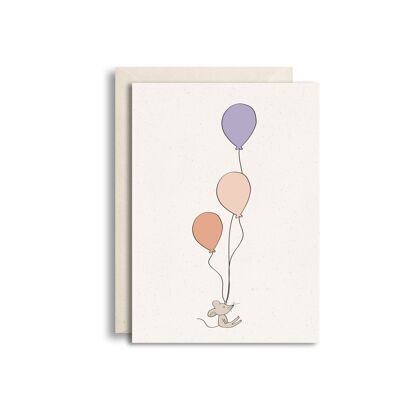 Greeting card mouse with balloons