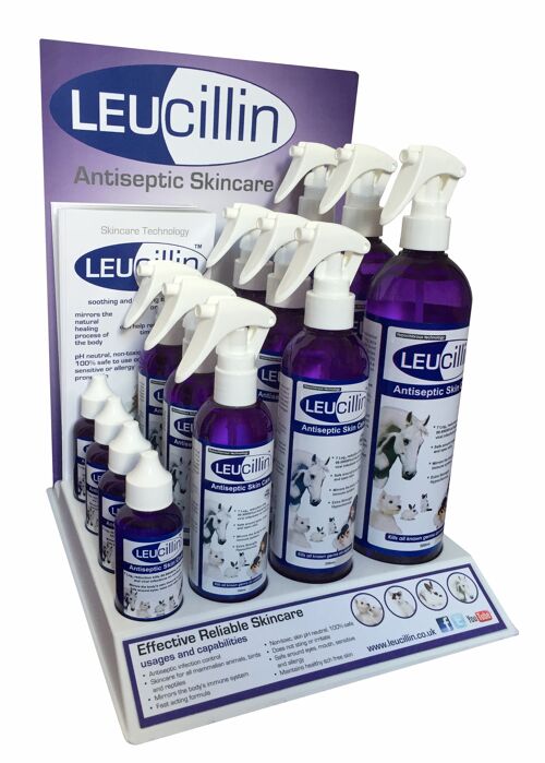 Leucillin Natural Antiseptic Spray |  Retail POS Starter Pack | Antibacterial, Antifungal & Antiviral | for Dogs, Cats and All Animals | for Itchy Skin and All Skin Care Health