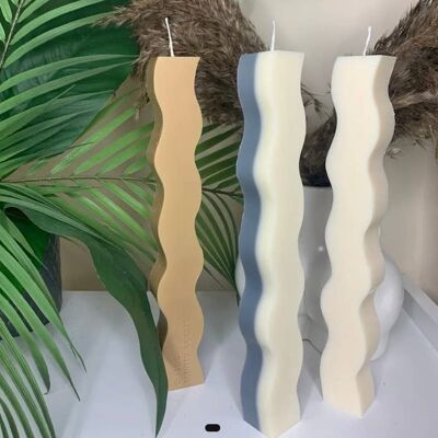 Wave Pillar Soy Candle Beige