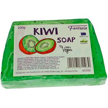 Porte-savon en plastique vert avec 2 ventouses avec Savon Kiwi 100 gr en sachet 4