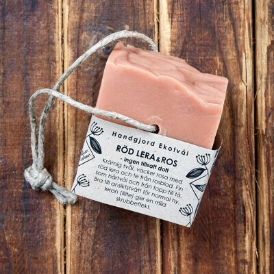 Eco Soap Red Clay & Rose - unscented 170 g on hemp rope