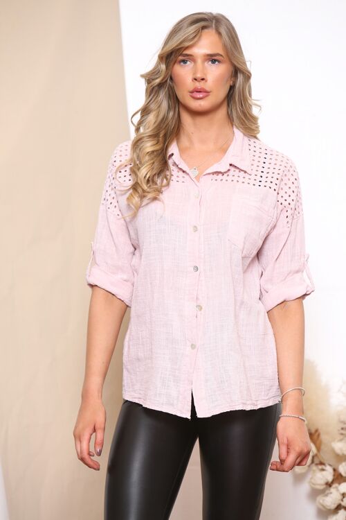 Light Pink sangallo shoulder butotn up blouse