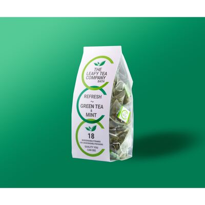 Green Tea & Mint Leaves - 500x - Bio Pyramid Tea Bags