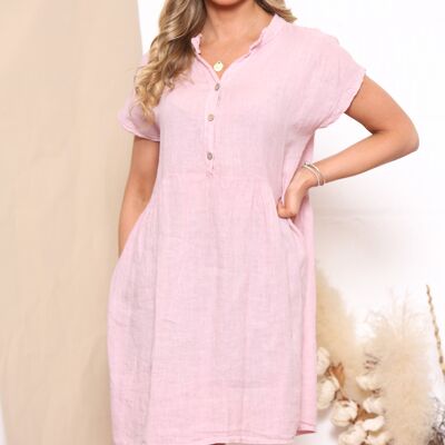Light pink short sleeve linen dress