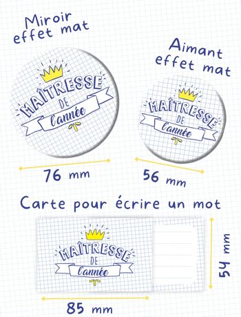 Kit Cadeau Maîtresse | Pack Carte + Miroir + Aimant Maîtresse de l'année Couronne | Cadeau pour la maîtresse 4