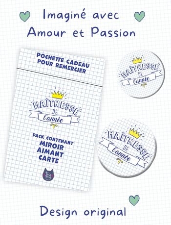 Kit Cadeau Maîtresse | Pack Carte + Miroir + Aimant Maîtresse de l'année Couronne | Cadeau pour la maîtresse 5