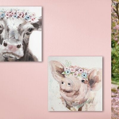 Quadro fiore mucca/maiale VE 2 so721