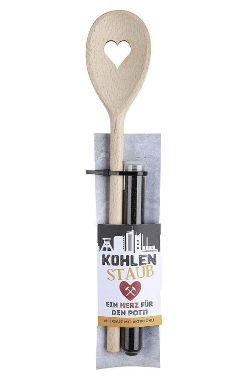 Holz Kochlöffel+schwarzem Salz VE 61696