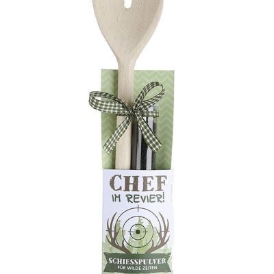 Wooden cooking spoon + black salt VE 61697