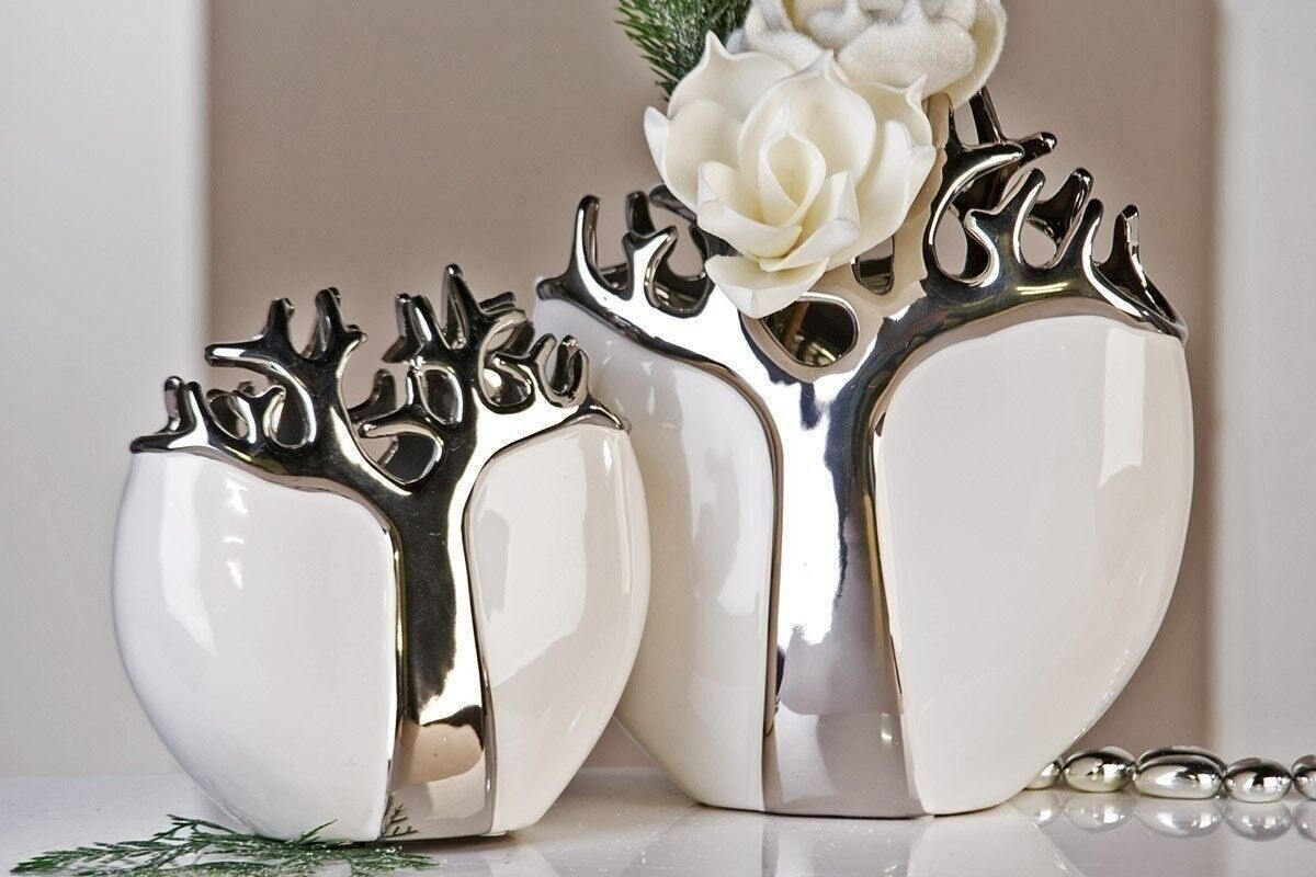 Vaso "Albero" bianco/argento, ceramica H.21cm3495