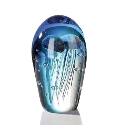 Sculpture "Méduse" verre,bleu/transparent H.20cm3511