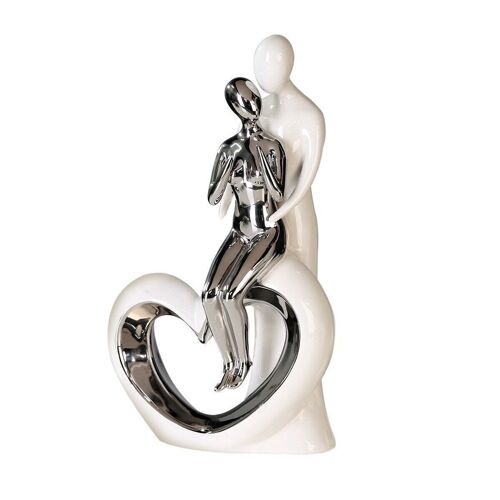 Figur"Romanze"weiss/silber,Keramik H.33,5cm m3576